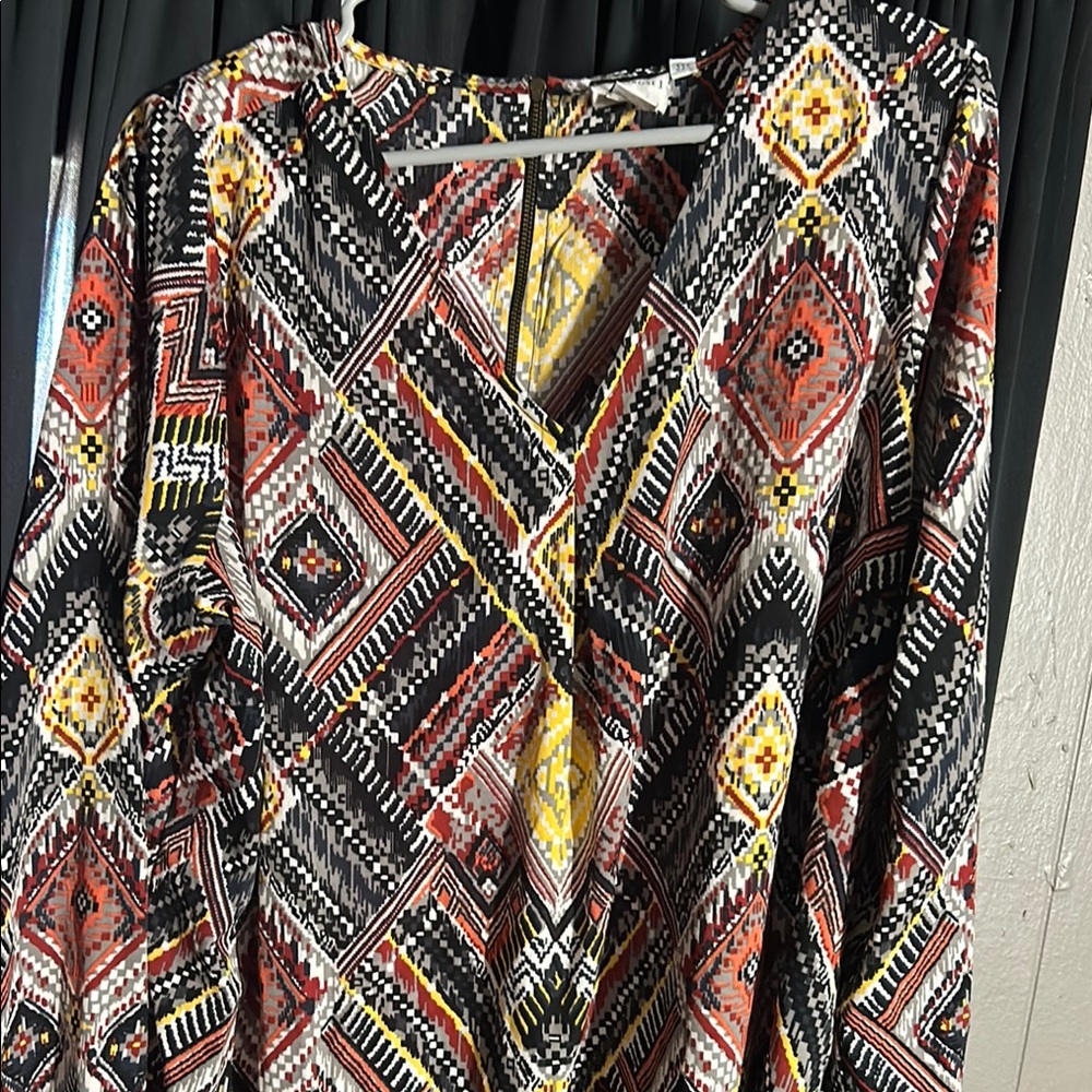 Junarose Multicolor Geometric Long Sleeve Dress